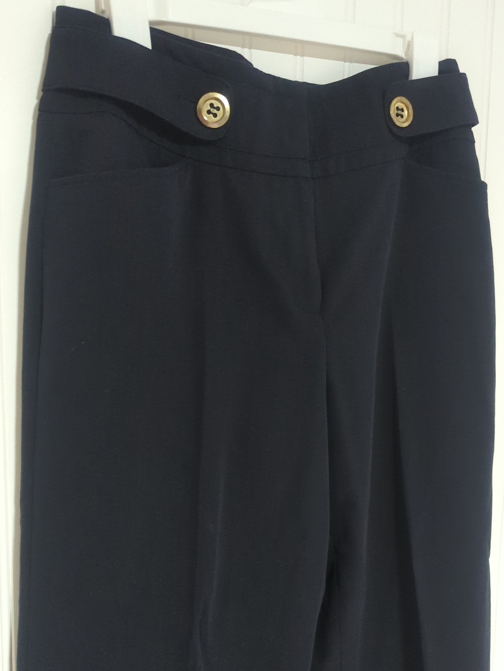 Harve Benard Navy Wide-Leg Pants with Gold Buttons